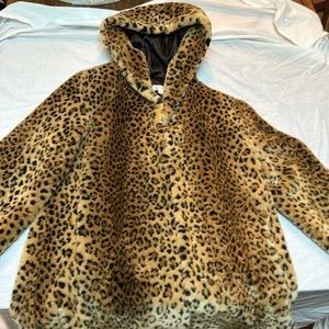 Dressbarn Faux Leopard Hooded Swing Coat Size: Small